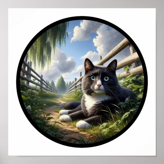 美しいタキシード猫の丸3D画像 ポスター (正面)