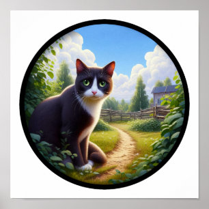 美しいタキシード猫の丸3D画像 ポスター