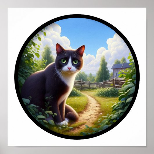 美しいタキシード猫の丸3D画像 ポスター (正面)