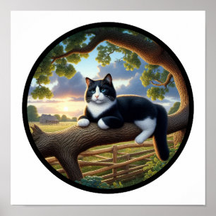 美しいタキシード猫の丸3D画像 ポスター