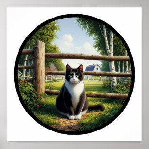 美しいタキシード猫の丸3D画像 ポスター