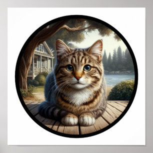 美しいタビー猫の円形3D画像 ポスター