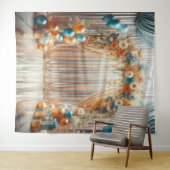 美しいターコイズとオレンジの花柄バルーンアーチ吊り下げ タペストリー (インサイチュ(横))