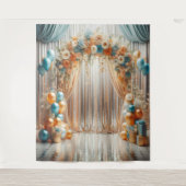 美しいターコイズとオレンジの花柄バルーンアーチ吊り下げ タペストリー (正面)