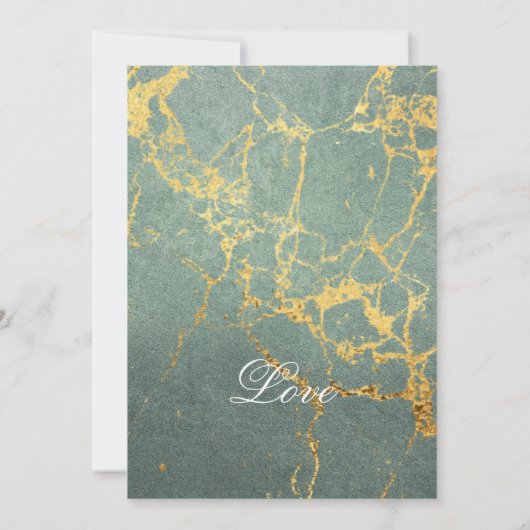 美しいターコイズとゴールドのマーブル模様の結婚式 案内状 (裏面)