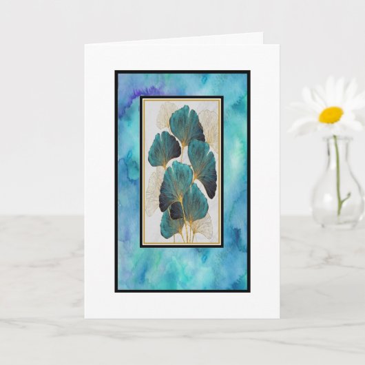 美しいターコイズとゴールドの花のグリーティングカード カード (小さな植物)