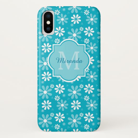 美しいターコイズのデイジーによってはモノグラムおよび名前が開花します Case-Mate iPhoneケース (裏面)
