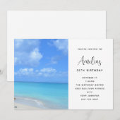 美しいターコイズのトロピカルビーチの誕生日 招待状 (正面/裏面)