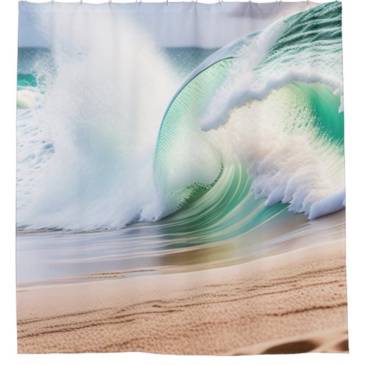 美しいターコイズの波と砂浜の夏 シャワーカーテン (正面)