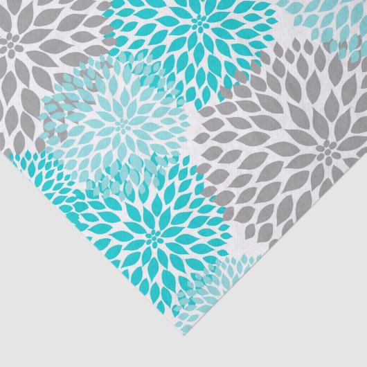 美しいターコイズの灰色のダリア、はっきりしたな花柄 薄葉紙 (詳細)