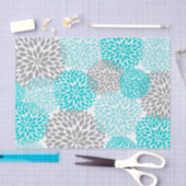 美しいターコイズの灰色のダリア、はっきりしたな花柄 薄葉紙 (クラフト)