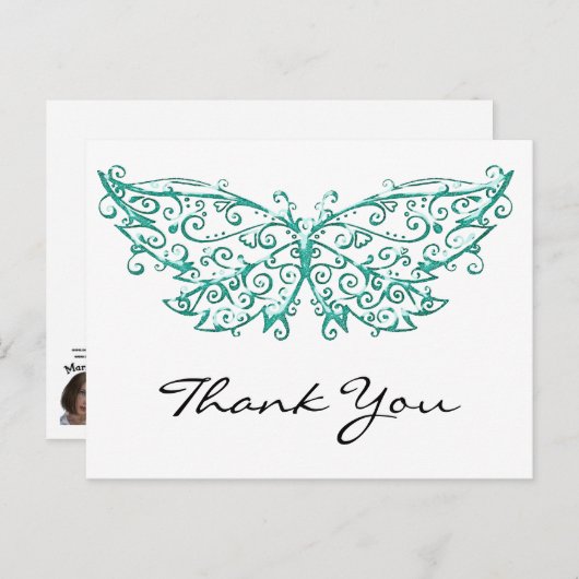 美しいターコイズの蝶の感謝のポストカード ポストカード (正面/裏面)