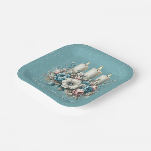 美しいターコイズクリスマスフラワーキャンドル ペーパープレート (傾斜あり)