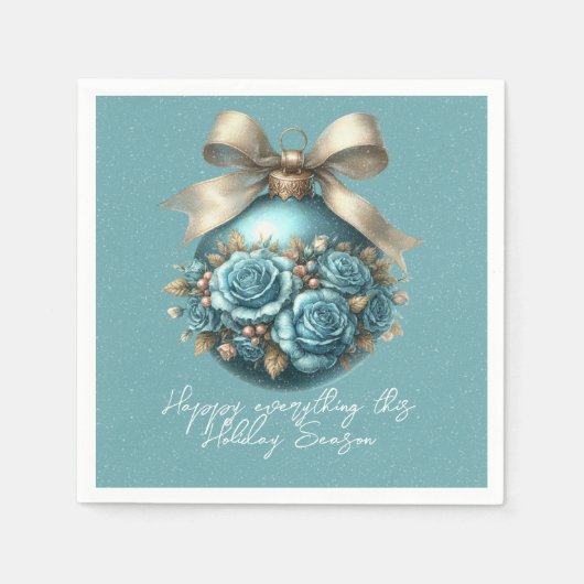 美しいターコイズクリスマスボールバラ雪 スタンダードカクテルナプキン (正面)