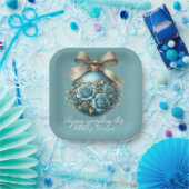 美しいターコイズクリスマスボールバラ雪 ペーパープレート (パーティー)