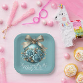 美しいターコイズクリスマスボールバラ雪 ペーパープレート (パーティー)