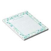 美しいターコイズグリーンの花柄 現代のオーダーメイド ライン入り ノートパッド (アングル)