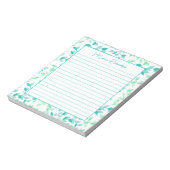 美しいターコイズグリーンの花柄 現代のオーダーメイド ライン入り ノートパッド (回転)