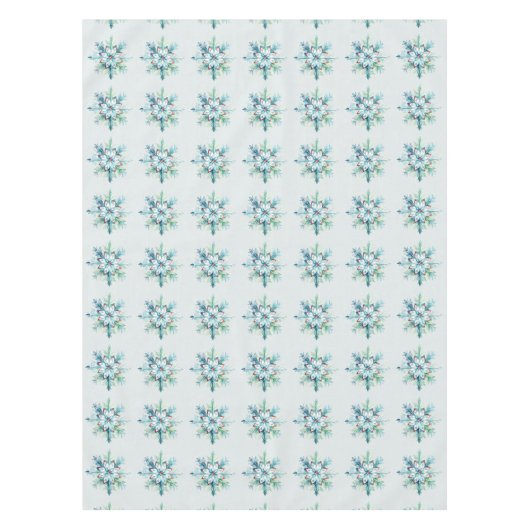 美しいターコイズグリーンアンドレッドスノーフレーク テーブルクロス (正面)