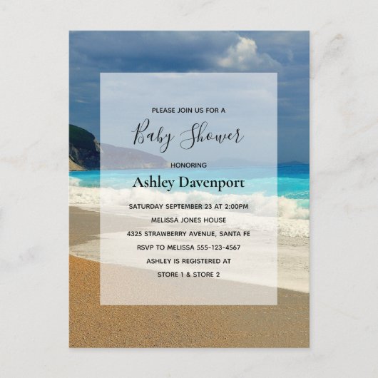 美しいターコイズシートロピカルフォトベビーシャワー インビテーションポストカード (正面)