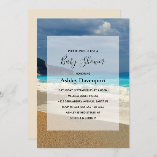 美しいターコイズシートロピカルフォトベビーシャワー 招待状 (正面/裏面)