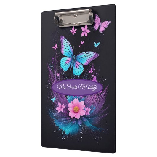 美しいターコイズピンクかわいい蝶の花 クリップボード (左)