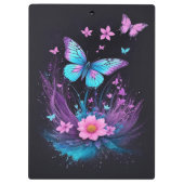 美しいターコイズピンクかわいい蝶の花 クリップボード (裏面)