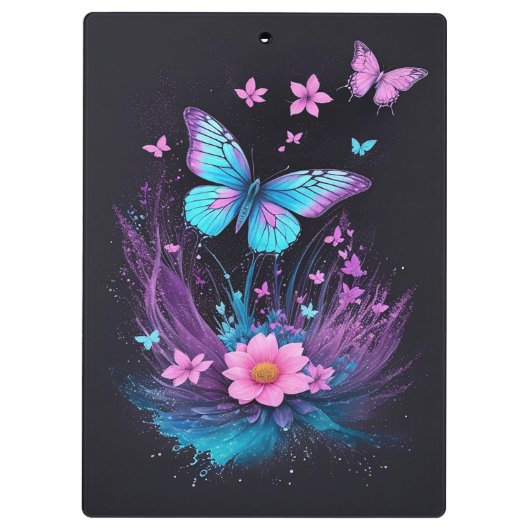 美しいターコイズピンクかわいい蝶の花 クリップボード (裏面)