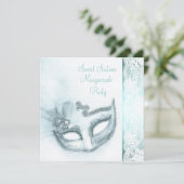 美しいターコイズブルーのマスカレードパーティー 招待状 (スタンド正面)