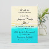 美しいターコイズブルーの海辺のビーチをテーマにしたウェディング 招待状 (スタンド正面)