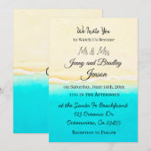 美しいターコイズブルーの海辺のビーチをテーマにしたウェディング 招待状 (正面/裏面)