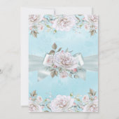 美しいターコイズブルーの花束 ローズ ピンクの誕生日パーティー 招待状 (裏面)