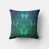 美しいターコイズブルーグリーンダマスク クッション (裏面)