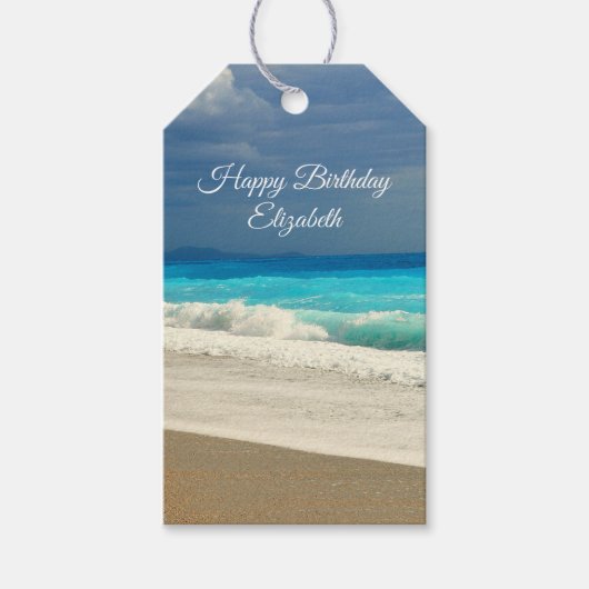 美しいターコイズブルーシートロピカルフォト ギフトタグ (正面)