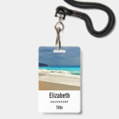 美しいターコイズブルーシートロピカルフォト バッジ (裏面（ネックストラップ付）)