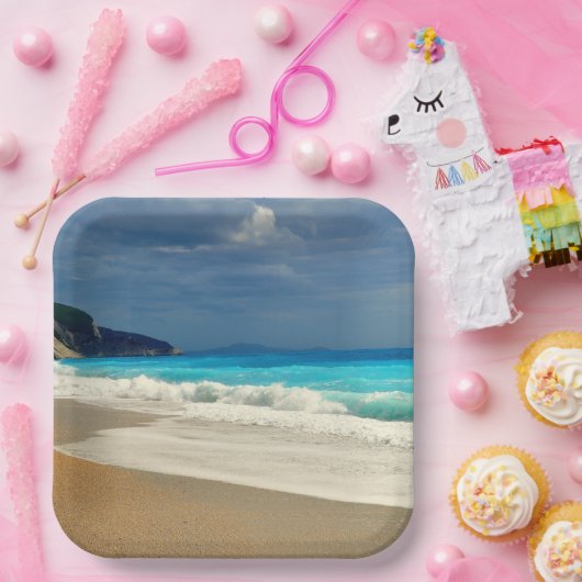 美しいターコイズブルーシートロピカルフォト ペーパープレート (パーティー)