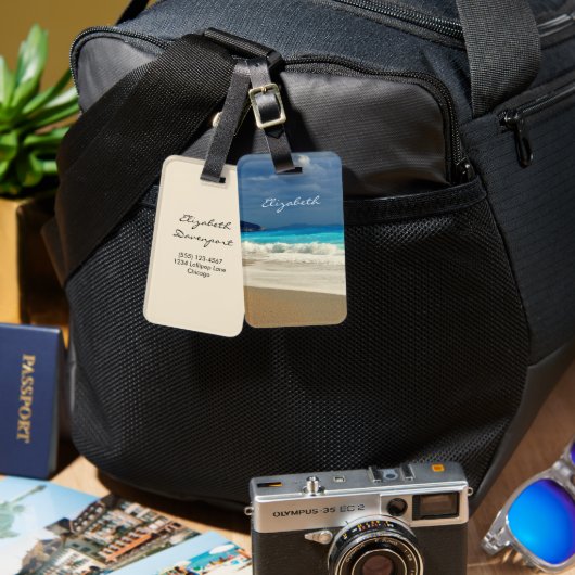 美しいターコイズブルーシートロピカルフォト ラゲッジタグ (正面&裏面)