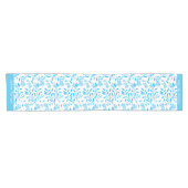 美しいターコイズブルーフローラの葉のパターン ショートテーブルランナー (横)