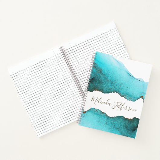 美しいターコイズ抽象芸術名前をカスタムする ノートブック (内部)