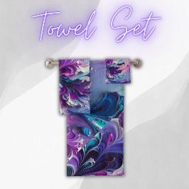 美しいターコイズ&ピンク抽象芸術パターン | バスタオルセット