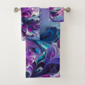 美しいターコイズ&ピンク抽象芸術パターン | バスタオルセット (インサイチュ)