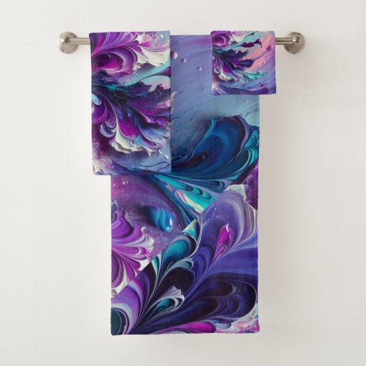 美しいターコイズ&ピンク抽象芸術パターン | バスタオルセット (インサイチュ)