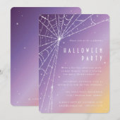 美しいダイヤモンドスパイダーウェブハロウィンパーティー 招待状 (正面/裏面)