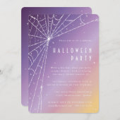 美しいダイヤモンドスパイダーウェブハローウィンパーティ 招待状 (正面/裏面)