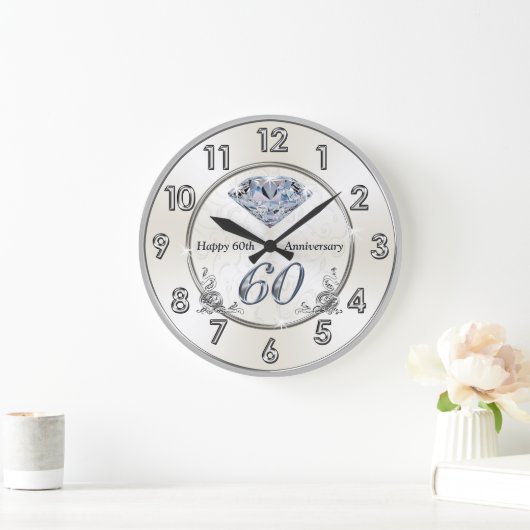美しいダイヤモンド結婚60周年時計 ラージ壁時計 (ホーム)
