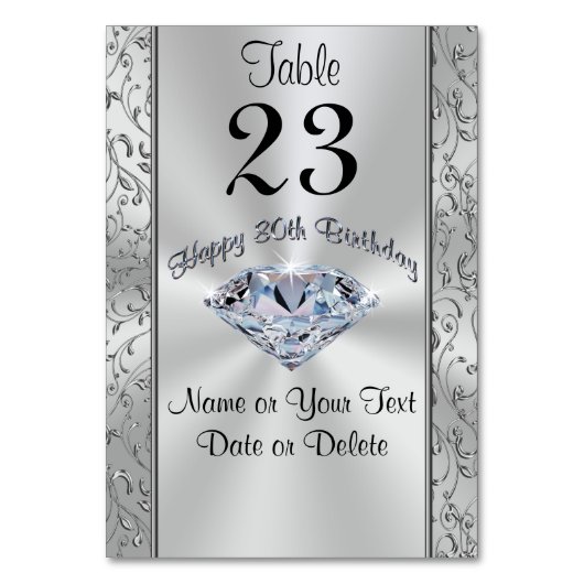 美しいダイヤモンド、ハッピー80誕生日のテーブルカード テーブルナンバー (正面)