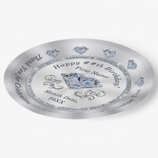 美しいダイヤモンド、誕生日プレート パーソナライズされた ペーパープレート (アングル)