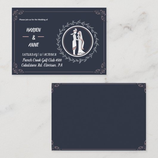 美しいダスティウェディングの招待状 エンクロージャーカード (正面/裏面)