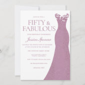 美しいダスティバラ&ピンクドレス50誕生日 招待状 (正面)