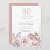 美しいダスティバラ&赤面80th誕生日パーティー 招待状 (正面/裏面)
